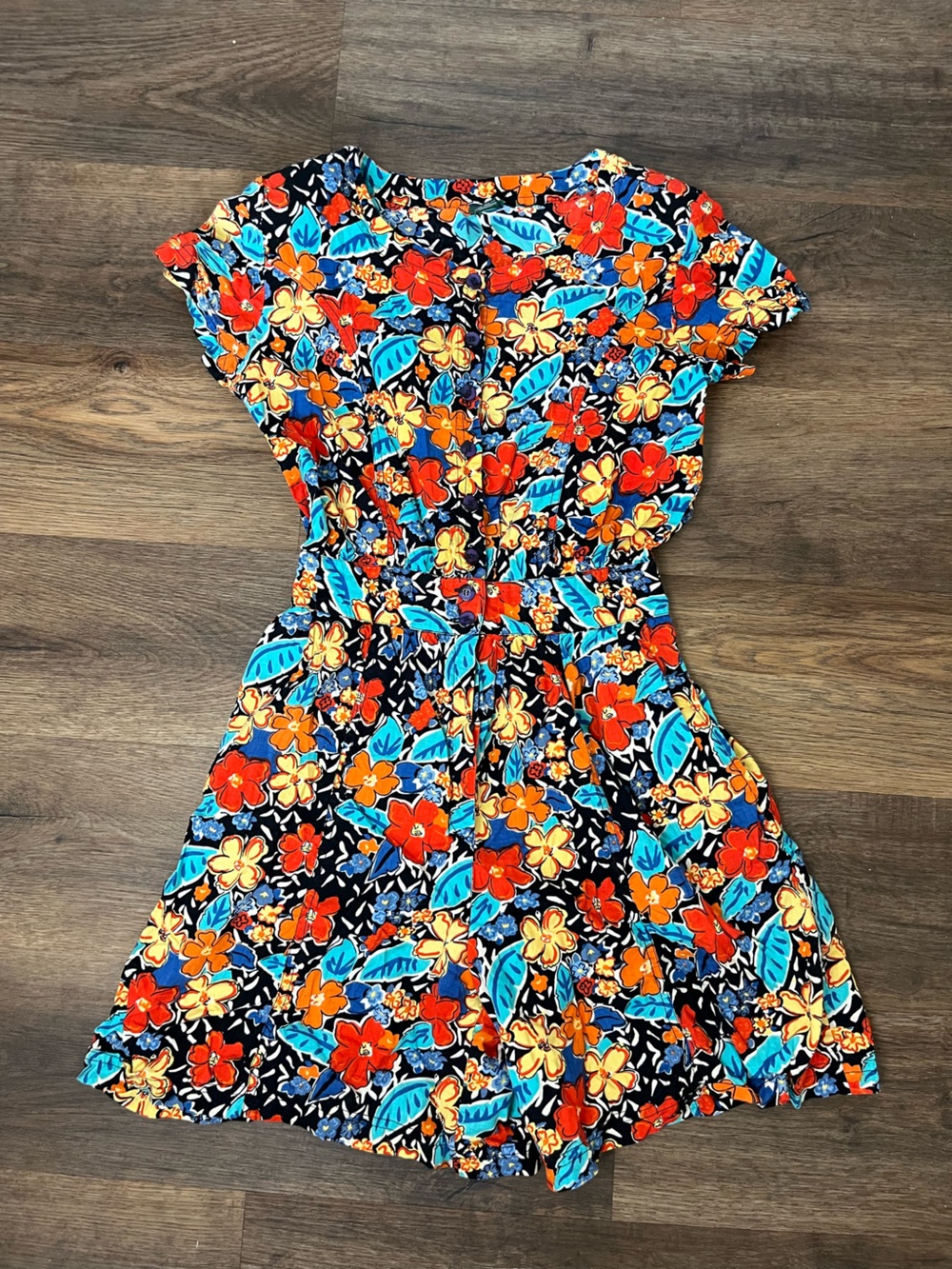 Vintage Hunt Club Bright Funky Floral Button-Up Romper Playsuit Cottagecore